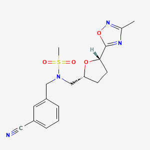 molecular formula C17H20N4O4S B6863698 N-[(3-cyanophenyl)methyl]-N-[[(2R,5S)-5-(3-methyl-1,2,4-oxadiazol-5-yl)oxolan-2-yl]methyl]methanesulfonamide 