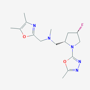 molecular formula C15H22FN5O2 B6863703 N-[(4,5-dimethyl-1,3-oxazol-2-yl)methyl]-1-[(2S,4S)-4-fluoro-1-(5-methyl-1,3,4-oxadiazol-2-yl)pyrrolidin-2-yl]-N-methylmethanamine 