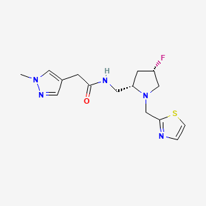 molecular formula C15H20FN5OS B6863719 N-[[(2S,4S)-4-fluoro-1-(1,3-thiazol-2-ylmethyl)pyrrolidin-2-yl]methyl]-2-(1-methylpyrazol-4-yl)acetamide 