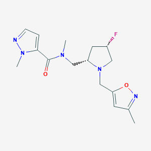 molecular formula C16H22FN5O2 B6863738 N-[[(2S,4S)-4-fluoro-1-[(3-methyl-1,2-oxazol-5-yl)methyl]pyrrolidin-2-yl]methyl]-N,2-dimethylpyrazole-3-carboxamide 