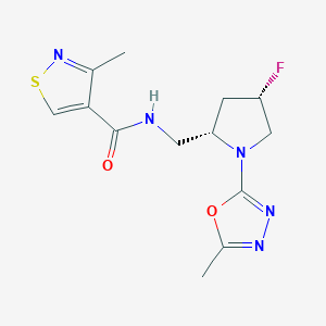 molecular formula C13H16FN5O2S B6863804 N-[[(2S,4S)-4-fluoro-1-(5-methyl-1,3,4-oxadiazol-2-yl)pyrrolidin-2-yl]methyl]-3-methyl-1,2-thiazole-4-carboxamide 