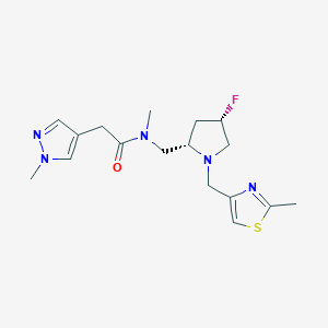 molecular formula C17H24FN5OS B6863820 N-[[(2S,4S)-4-fluoro-1-[(2-methyl-1,3-thiazol-4-yl)methyl]pyrrolidin-2-yl]methyl]-N-methyl-2-(1-methylpyrazol-4-yl)acetamide 