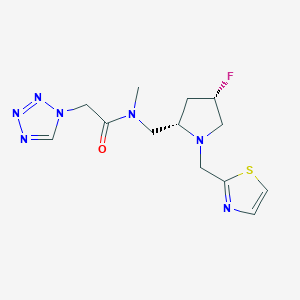 molecular formula C13H18FN7OS B6863846 N-[[(2S,4S)-4-fluoro-1-(1,3-thiazol-2-ylmethyl)pyrrolidin-2-yl]methyl]-N-methyl-2-(tetrazol-1-yl)acetamide 