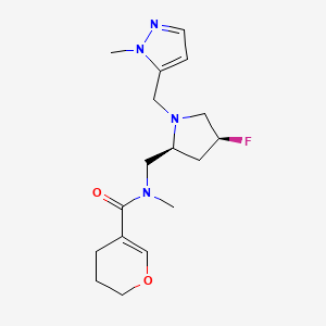 molecular formula C17H25FN4O2 B6863887 N-[[(2S,4S)-4-fluoro-1-[(2-methylpyrazol-3-yl)methyl]pyrrolidin-2-yl]methyl]-N-methyl-3,4-dihydro-2H-pyran-5-carboxamide 
