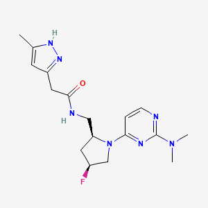 molecular formula C17H24FN7O B6863922 N-[[(2S,4S)-1-[2-(dimethylamino)pyrimidin-4-yl]-4-fluoropyrrolidin-2-yl]methyl]-2-(5-methyl-1H-pyrazol-3-yl)acetamide 