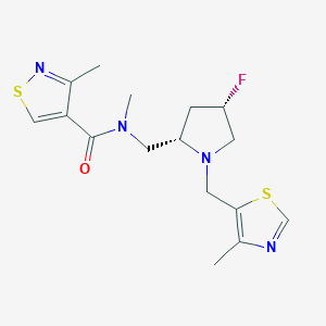 molecular formula C16H21FN4OS2 B6863929 N-[[(2S,4S)-4-fluoro-1-[(4-methyl-1,3-thiazol-5-yl)methyl]pyrrolidin-2-yl]methyl]-N,3-dimethyl-1,2-thiazole-4-carboxamide 