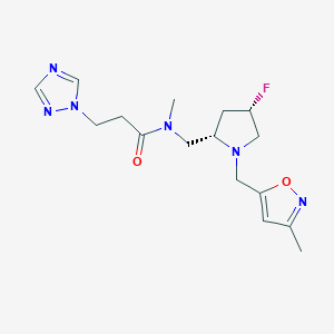 molecular formula C16H23FN6O2 B6863958 N-[[(2S,4S)-4-fluoro-1-[(3-methyl-1,2-oxazol-5-yl)methyl]pyrrolidin-2-yl]methyl]-N-methyl-3-(1,2,4-triazol-1-yl)propanamide 