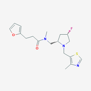 molecular formula C18H24FN3O2S B6863984 N-[[(2S,4S)-4-fluoro-1-[(4-methyl-1,3-thiazol-5-yl)methyl]pyrrolidin-2-yl]methyl]-3-(furan-2-yl)-N-methylpropanamide 