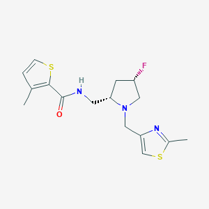 molecular formula C16H20FN3OS2 B6864041 N-[[(2S,4S)-4-fluoro-1-[(2-methyl-1,3-thiazol-4-yl)methyl]pyrrolidin-2-yl]methyl]-3-methylthiophene-2-carboxamide 