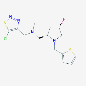 molecular formula C14H18ClFN4S2 B6864046 N-[(5-chlorothiadiazol-4-yl)methyl]-1-[(2S,4S)-4-fluoro-1-(thiophen-2-ylmethyl)pyrrolidin-2-yl]-N-methylmethanamine 