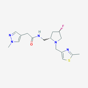 molecular formula C16H22FN5OS B6864064 N-[[(2S,4S)-4-fluoro-1-[(2-methyl-1,3-thiazol-4-yl)methyl]pyrrolidin-2-yl]methyl]-2-(1-methylpyrazol-4-yl)acetamide 