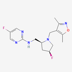 molecular formula C15H19F2N5O B6864082 N-[[(2S,4S)-1-[(3,5-dimethyl-1,2-oxazol-4-yl)methyl]-4-fluoropyrrolidin-2-yl]methyl]-5-fluoropyrimidin-2-amine 