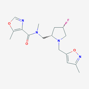 molecular formula C16H21FN4O3 B6864153 N-[[(2S,4S)-4-fluoro-1-[(3-methyl-1,2-oxazol-5-yl)methyl]pyrrolidin-2-yl]methyl]-N,5-dimethyl-1,3-oxazole-4-carboxamide 