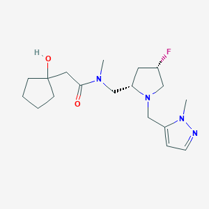 molecular formula C18H29FN4O2 B6864165 N-[[(2S,4S)-4-fluoro-1-[(2-methylpyrazol-3-yl)methyl]pyrrolidin-2-yl]methyl]-2-(1-hydroxycyclopentyl)-N-methylacetamide 