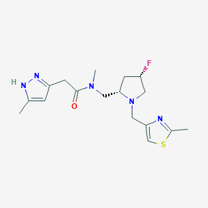 molecular formula C17H24FN5OS B6864263 N-[[(2S,4S)-4-fluoro-1-[(2-methyl-1,3-thiazol-4-yl)methyl]pyrrolidin-2-yl]methyl]-N-methyl-2-(5-methyl-1H-pyrazol-3-yl)acetamide 