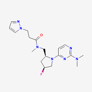 molecular formula C18H26FN7O B6864276 N-[[(2S,4S)-1-[2-(dimethylamino)pyrimidin-4-yl]-4-fluoropyrrolidin-2-yl]methyl]-N-methyl-3-pyrazol-1-ylpropanamide 
