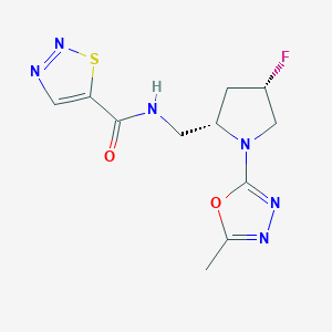 molecular formula C11H13FN6O2S B6864326 N-[[(2S,4S)-4-fluoro-1-(5-methyl-1,3,4-oxadiazol-2-yl)pyrrolidin-2-yl]methyl]thiadiazole-5-carboxamide 