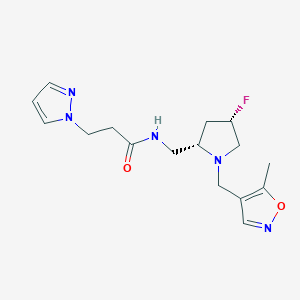 molecular formula C16H22FN5O2 B6864334 N-[[(2S,4S)-4-fluoro-1-[(5-methyl-1,2-oxazol-4-yl)methyl]pyrrolidin-2-yl]methyl]-3-pyrazol-1-ylpropanamide 