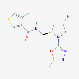 molecular formula C14H17FN4O2S B6864364 N-[[(2S,4S)-4-fluoro-1-(5-methyl-1,3,4-oxadiazol-2-yl)pyrrolidin-2-yl]methyl]-4-methylthiophene-3-carboxamide 