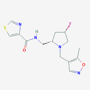 molecular formula C14H17FN4O2S B6864377 N-[[(2S,4S)-4-fluoro-1-[(5-methyl-1,2-oxazol-4-yl)methyl]pyrrolidin-2-yl]methyl]-1,3-thiazole-4-carboxamide 