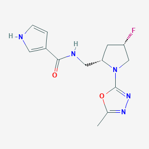 molecular formula C13H16FN5O2 B6864390 N-[[(2S,4S)-4-fluoro-1-(5-methyl-1,3,4-oxadiazol-2-yl)pyrrolidin-2-yl]methyl]-1H-pyrrole-3-carboxamide 
