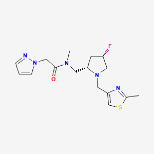 molecular formula C16H22FN5OS B6864497 N-[[(2S,4S)-4-fluoro-1-[(2-methyl-1,3-thiazol-4-yl)methyl]pyrrolidin-2-yl]methyl]-N-methyl-2-pyrazol-1-ylacetamide 