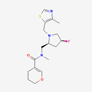 molecular formula C17H24FN3O2S B6864505 N-[[(2S,4S)-4-fluoro-1-[(4-methyl-1,3-thiazol-5-yl)methyl]pyrrolidin-2-yl]methyl]-N-methyl-3,4-dihydro-2H-pyran-5-carboxamide 