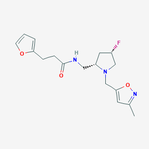molecular formula C17H22FN3O3 B6864554 N-[[(2S,4S)-4-fluoro-1-[(3-methyl-1,2-oxazol-5-yl)methyl]pyrrolidin-2-yl]methyl]-3-(furan-2-yl)propanamide 