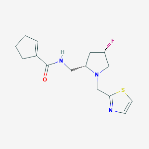 molecular formula C15H20FN3OS B6864558 N-[[(2S,4S)-4-fluoro-1-(1,3-thiazol-2-ylmethyl)pyrrolidin-2-yl]methyl]cyclopentene-1-carboxamide 