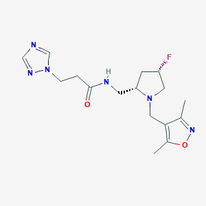 molecular formula C16H23FN6O2 B6864566 N-[[(2S,4S)-1-[(3,5-dimethyl-1,2-oxazol-4-yl)methyl]-4-fluoropyrrolidin-2-yl]methyl]-3-(1,2,4-triazol-1-yl)propanamide 