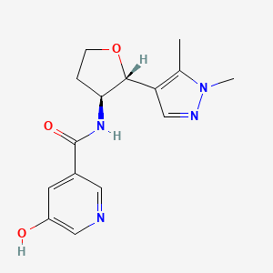 molecular formula C15H18N4O3 B6864595 N-[(2R,3S)-2-(1,5-dimethylpyrazol-4-yl)oxolan-3-yl]-5-hydroxypyridine-3-carboxamide 
