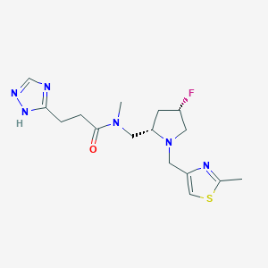 molecular formula C16H23FN6OS B6864621 N-[[(2S,4S)-4-fluoro-1-[(2-methyl-1,3-thiazol-4-yl)methyl]pyrrolidin-2-yl]methyl]-N-methyl-3-(1H-1,2,4-triazol-5-yl)propanamide 