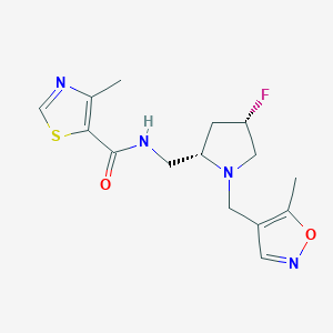 molecular formula C15H19FN4O2S B6864643 N-[[(2S,4S)-4-fluoro-1-[(5-methyl-1,2-oxazol-4-yl)methyl]pyrrolidin-2-yl]methyl]-4-methyl-1,3-thiazole-5-carboxamide 