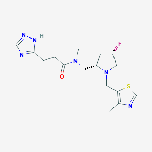 molecular formula C16H23FN6OS B6864673 N-[[(2S,4S)-4-fluoro-1-[(4-methyl-1,3-thiazol-5-yl)methyl]pyrrolidin-2-yl]methyl]-N-methyl-3-(1H-1,2,4-triazol-5-yl)propanamide 
