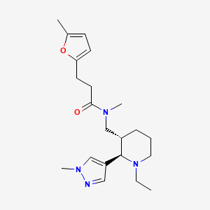 molecular formula C21H32N4O2 B6864701 N-[[(2R,3S)-1-ethyl-2-(1-methylpyrazol-4-yl)piperidin-3-yl]methyl]-N-methyl-3-(5-methylfuran-2-yl)propanamide 