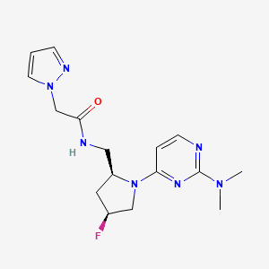 molecular formula C16H22FN7O B6864815 N-[[(2S,4S)-1-[2-(dimethylamino)pyrimidin-4-yl]-4-fluoropyrrolidin-2-yl]methyl]-2-pyrazol-1-ylacetamide 