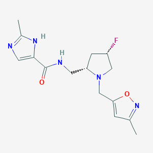 molecular formula C15H20FN5O2 B6864837 N-[[(2S,4S)-4-fluoro-1-[(3-methyl-1,2-oxazol-5-yl)methyl]pyrrolidin-2-yl]methyl]-2-methyl-1H-imidazole-5-carboxamide 