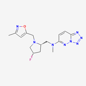 molecular formula C15H19FN8O B6864843 N-[[(2S,4S)-4-fluoro-1-[(3-methyl-1,2-oxazol-5-yl)methyl]pyrrolidin-2-yl]methyl]-N-methyltetrazolo[1,5-b]pyridazin-6-amine 