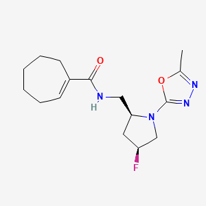 molecular formula C16H23FN4O2 B6864857 N-[[(2S,4S)-4-fluoro-1-(5-methyl-1,3,4-oxadiazol-2-yl)pyrrolidin-2-yl]methyl]cycloheptene-1-carboxamide 