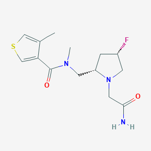 molecular formula C14H20FN3O2S B6864871 N-[[(2S,4S)-1-(2-amino-2-oxoethyl)-4-fluoropyrrolidin-2-yl]methyl]-N,4-dimethylthiophene-3-carboxamide 