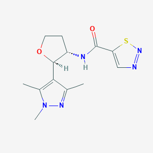 molecular formula C13H17N5O2S B6864884 N-[(2R,3S)-2-(1,3,5-trimethylpyrazol-4-yl)oxolan-3-yl]thiadiazole-5-carboxamide 