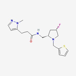 molecular formula C17H23FN4OS B6864896 N-[[(2S,4S)-4-fluoro-1-(thiophen-2-ylmethyl)pyrrolidin-2-yl]methyl]-3-(2-methylpyrazol-3-yl)propanamide 