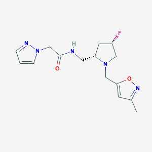 molecular formula C15H20FN5O2 B6864900 N-[[(2S,4S)-4-fluoro-1-[(3-methyl-1,2-oxazol-5-yl)methyl]pyrrolidin-2-yl]methyl]-2-pyrazol-1-ylacetamide 