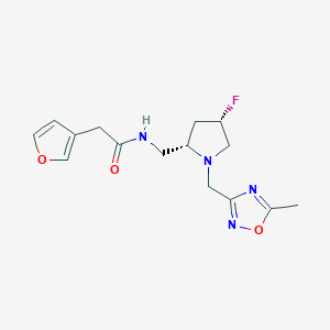 molecular formula C15H19FN4O3 B6864934 N-[[(2S,4S)-4-fluoro-1-[(5-methyl-1,2,4-oxadiazol-3-yl)methyl]pyrrolidin-2-yl]methyl]-2-(furan-3-yl)acetamide 