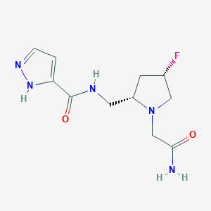 molecular formula C11H16FN5O2 B6865148 N-[[(2S,4S)-1-(2-amino-2-oxoethyl)-4-fluoropyrrolidin-2-yl]methyl]-1H-pyrazole-5-carboxamide 