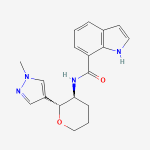 molecular formula C18H20N4O2 B6865929 N-[(2R,3S)-2-(1-methylpyrazol-4-yl)oxan-3-yl]-1H-indole-7-carboxamide 