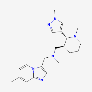 molecular formula C21H30N6 B6866185 N-methyl-N-[(7-methylimidazo[1,2-a]pyridin-3-yl)methyl]-1-[(2R,3S)-1-methyl-2-(1-methylpyrazol-4-yl)piperidin-3-yl]methanamine 