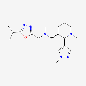 molecular formula C18H30N6O B6866256 N-methyl-1-[(2R,3S)-1-methyl-2-(1-methylpyrazol-4-yl)piperidin-3-yl]-N-[(5-propan-2-yl-1,3,4-oxadiazol-2-yl)methyl]methanamine 