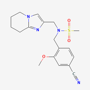 molecular formula C18H22N4O3S B6866370 N-[(4-cyano-2-methoxyphenyl)methyl]-N-(5,6,7,8-tetrahydroimidazo[1,2-a]pyridin-2-ylmethyl)methanesulfonamide 