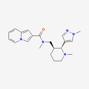 molecular formula C21H27N5O B6866546 N-methyl-N-[[(2R,3S)-1-methyl-2-(1-methylpyrazol-4-yl)piperidin-3-yl]methyl]indolizine-2-carboxamide 